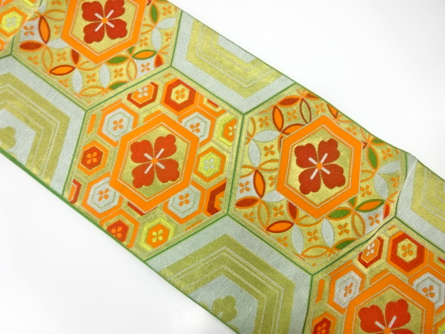 JAPANESE KIMONO / ANTIQUE FUKURO OBI / WOVEN KIKKO & FLOWER
